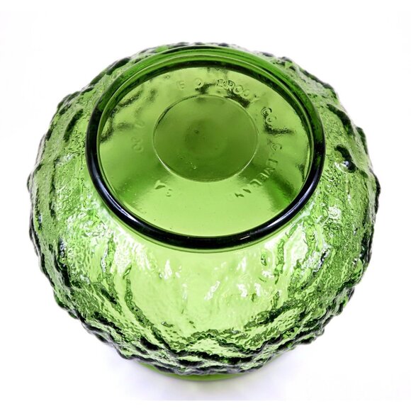 E.O. Brody Indiana Green Crinkle Glass Bowl Vase - Vintage Mid-Century Decor - Picture 5 of 5